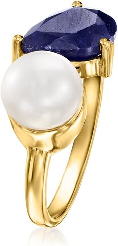 Ross-Simons 7.5-8mm Cultured Pearl and 2.80 Carat Sapphire Toi Et Moi Ring in 18kt Gold Over Sterling in Saudi Arabia