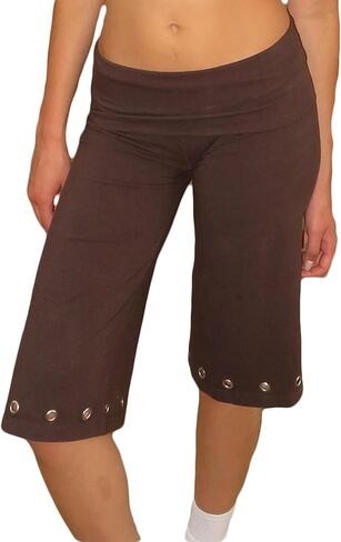 ICNGLKSND Women’s High Waisted Capri Pants Spring Loose Wide Leg Fold Over Waist Eyelet Hem Stretchy Pants in Saudi Arabia