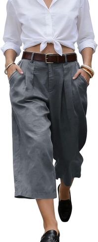 Gaucho Pants For Women Summer Wide Leg Cotton Dressy 2026 Casual Cropped Pant Culottes with Pockets in Kuwait