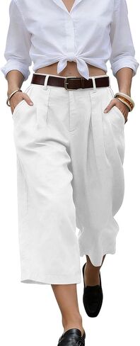 Gaucho Pants For Women Summer Wide Leg Cotton Dressy 2026 Casual Cropped Pant Culottes with Pockets in Kuwait
