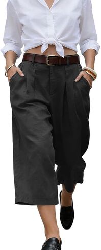Gaucho Pants For Women Summer Wide Leg Cotton Dressy 2026 Casual Cropped Pant Culottes with Pockets in Kuwait