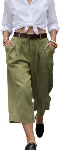 Gaucho Pants For Women Summer Wide Leg Cotton Dressy 2026 Casual Cropped Pant Culottes with Pockets in Kuwait