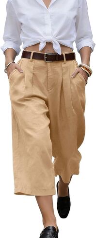 Gaucho Pants For Women Summer Wide Leg Cotton Dressy 2026 Casual Cropped Pant Culottes with Pockets in Kuwait