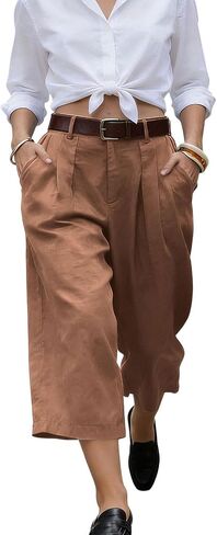 Gaucho Pants For Women Summer Wide Leg Cotton Dressy 2026 Casual Cropped Pant Culottes with Pockets in Kuwait