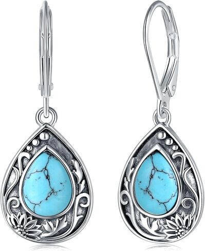 Turquoise Dragonfly Earrings for Women, Sterling Silver Bohemian Dangle Earrings, Vintage Inlaid Gemstone Jewelry Gift for Mom, Friend, Her on Birthday, Christmas in Saudi Arabia