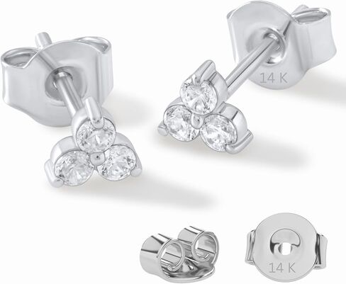 Dewberry 1/4 cttw IGI Certified Lab Grown Diamond Flower Stud Three Stone Earrings in 14K White or Yellow Gold Hypoallergenic Everyday Triple Cluster Push Back Stud Earrings for Women (Clarity: VS, Color: FG, 0.24 cttw), in Saudi Arabia