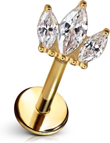 Cords Club Zirconia Crown Flat Back Stud – ASTM-F136 Implant Grade Titanium - Push Pin Design for Sensitive Ears – Available in 18K PVD Gold Plated & Titanium Silver (Single Earring) in Kuwait