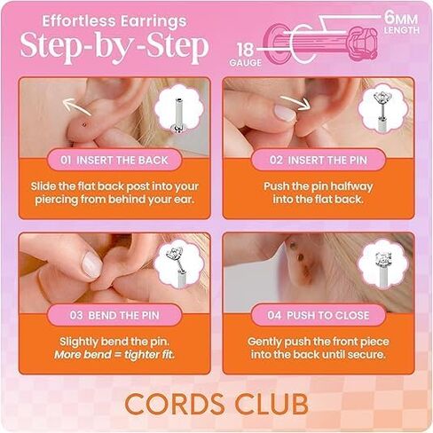 Cords Club Zirconia Crown Flat Back Stud – ASTM-F136 Implant Grade Titanium - Push Pin Design for Sensitive Ears – Available in 18K PVD Gold Plated & Titanium Silver (Single Earring) in Kuwait