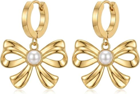 Gmai 18K Gold Plated Bow Earrings for Women - Dainty Ribbon Knot Studs, Hypoallergenic Copper Aesthetic Jewelry, Coquette Balletcore Gift for Her (Gift Box Included) in Saudi Arabia