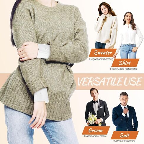 2PCS White Cuffs for Women False Detachable Sleeve Cuffs for Women Girls Suit Sweater Blouse Coat Garment Decorated Accessories 9.63inch in Saudi Arabia