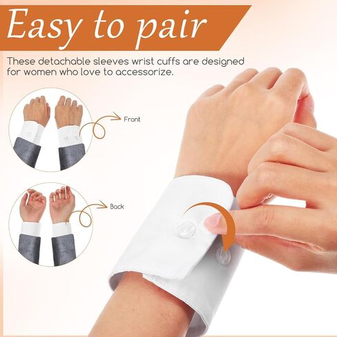 2PCS White Cuffs for Women False Detachable Sleeve Cuffs for Women Girls Suit Sweater Blouse Coat Garment Decorated Accessories 9.63inch in Saudi Arabia