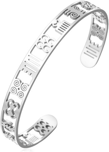 UNIFT African Adinkra Symbol Cuff Bracelet for Women Men Stainless Steel Adjustable Open Bangle with Traditional Ghanaian Symbols Cultural Ethnic Heritage Jewelry in Kuwait