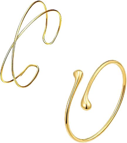 2Pcs Gold Arm Cuff Bracelet for Women Open Adjustable Upper Arm Bangle Minimalist Armband Stackable Layered Jewelry for Summer Beach in Kuwait
