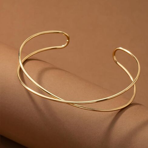 2Pcs Gold Arm Cuff Bracelet for Women Open Adjustable Upper Arm Bangle Minimalist Armband Stackable Layered Jewelry for Summer Beach in Kuwait