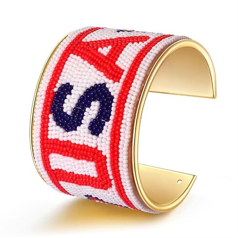 NVENF 4th of July Bracelets for Women American Flag Star USA Wide Cuff Bracelet Beaded Patriotic Bracelets 4th of July Outfits Accessories Party Favors Memorial Independence Day Gifts in Kuwait