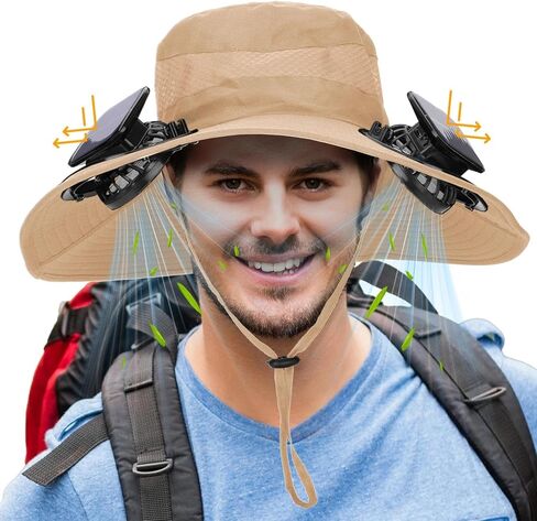 Solar Fan Hat for Men - Wide Brim Cooling Hat with 2 Built-in Solar & USB Rechargeable Fans for Fishing Hiking in Kuwait