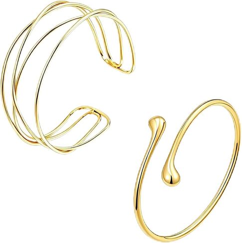 2Pcs Gold Arm Cuff Bracelet for Women Open Adjustable Upper Arm Bangle Minimalist Armband Stackable Layered Jewelry for Summer Beach in Kuwait