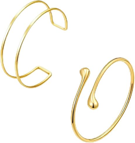 2Pcs Gold Arm Cuff Bracelet for Women Open Adjustable Upper Arm Bangle Minimalist Armband Stackable Layered Jewelry for Summer Beach in Kuwait