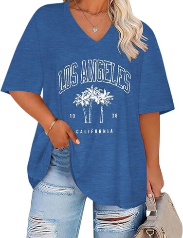 HDLTE Plus Size Tops for Women Oversized Graphic Tshirt V Neck Summer Tees Short Sleeve Casual Loose Fit Blouses in Saudi Arabia