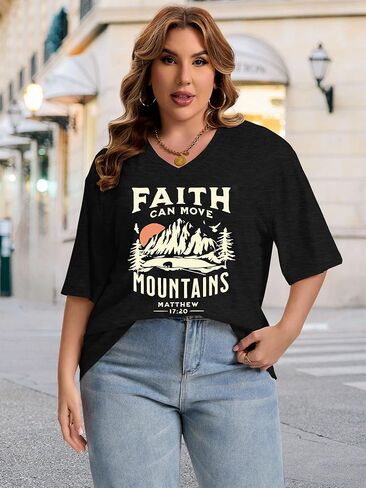 HDLTE Plus Size Tops for Women Oversized Graphic Tshirt V Neck Summer Tees Short Sleeve Casual Loose Fit Blouses in Saudi Arabia