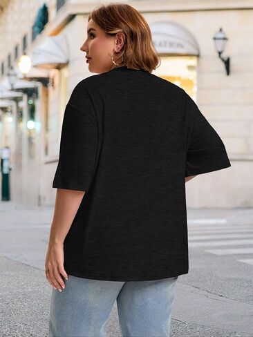 HDLTE Plus Size Tops for Women Oversized Graphic Tshirt V Neck Summer Tees Short Sleeve Casual Loose Fit Blouses in Saudi Arabia