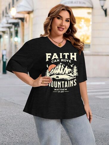 HDLTE Plus Size Tops for Women Oversized Graphic Tshirt V Neck Summer Tees Short Sleeve Casual Loose Fit Blouses in Saudi Arabia