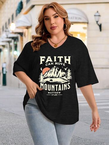 HDLTE Plus Size Tops for Women Oversized Graphic Tshirt V Neck Summer Tees Short Sleeve Casual Loose Fit Blouses in Saudi Arabia