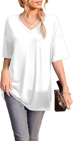 Iandroiy 4 Pack Oversized T Shirts Short Sleeve Tops Dolman V Neck T-Shirts Summer Casual Tunic Tops in Saudi Arabia