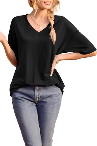 Iandroiy 4 Pack Oversized T Shirts Short Sleeve Tops Dolman V Neck T-Shirts Summer Casual Tunic Tops in Saudi Arabia