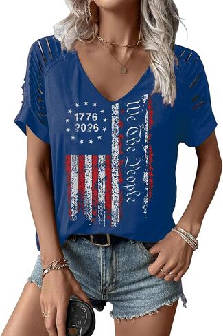 Women's 4th of July Flag Shirt Vintage V Neck 1776 Patriotic T-Shirt USA 250 Anniversary Top Graphic Tee Freedom Day in Saudi Arabia