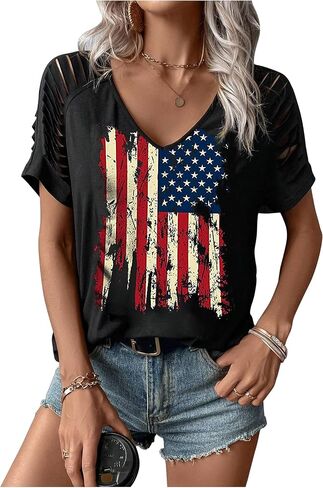 Women's 4th of July Flag Shirt Vintage V Neck 1776 Patriotic T-Shirt USA 250 Anniversary Top Graphic Tee Freedom Day in Saudi Arabia