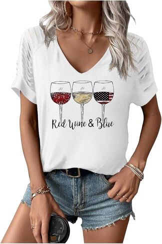 Women's 4th of July Flag Shirt Vintage V Neck 1776 Patriotic T-Shirt USA 250 Anniversary Top Graphic Tee Freedom Day in Saudi Arabia