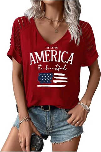 Women's 4th of July Flag Shirt Vintage V Neck 1776 Patriotic T-Shirt USA 250 Anniversary Top Graphic Tee Freedom Day in Saudi Arabia