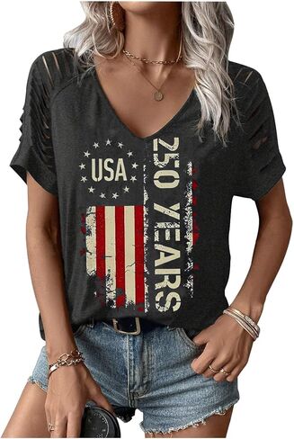 Women's 4th of July Flag Shirt Vintage V Neck 1776 Patriotic T-Shirt USA 250 Anniversary Top Graphic Tee Freedom Day in Saudi Arabia