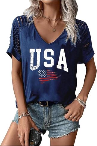 Women's 4th of July Flag Shirt Vintage V Neck 1776 Patriotic T-Shirt USA 250 Anniversary Top Graphic Tee Freedom Day in Saudi Arabia