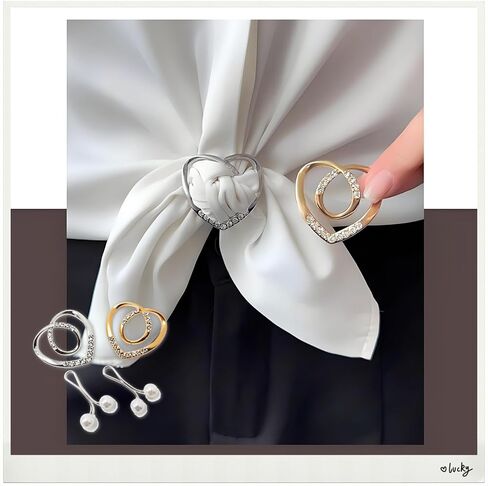 Rhinestone Heart Scarf Ring, Shirt Clip, Silver Gold, Metal, 1.5cm Inner Diameter, Fashion Clothing Accessory in Saudi Arabia