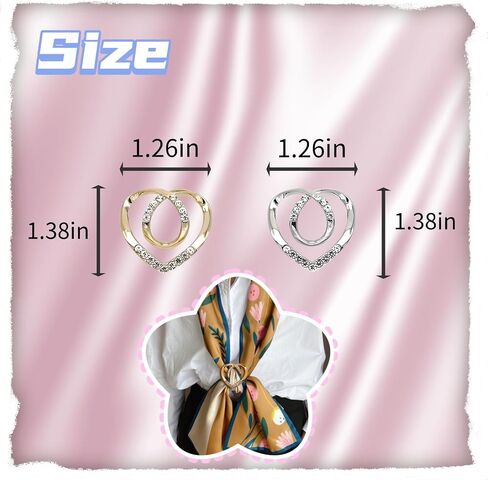 Rhinestone Heart Scarf Ring, Shirt Clip, Silver Gold, Metal, 1.5cm Inner Diameter, Fashion Clothing Accessory in Saudi Arabia