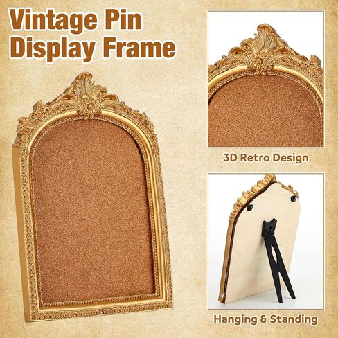 Sliner Vintage Pin Display Frame 5 x 7 Inch Decorative Collectible Pin Board with Cork Board Gold Retro 3D Display Frame for Wall Desktops Holder in Kuwait