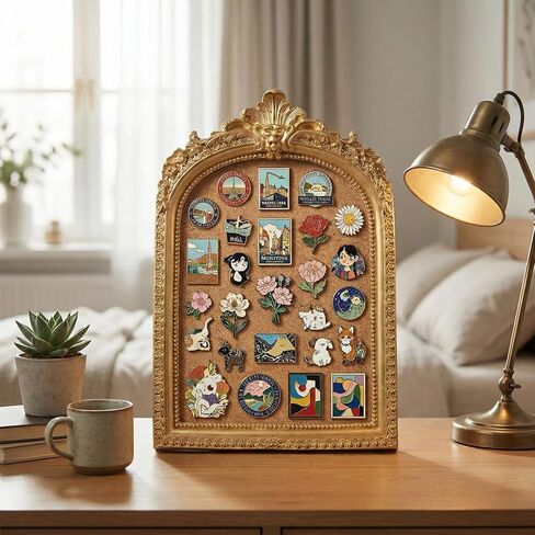 Sliner Vintage Pin Display Frame 5 x 7 Inch Decorative Collectible Pin Board with Cork Board Gold Retro 3D Display Frame for Wall Desktops Holder in Kuwait