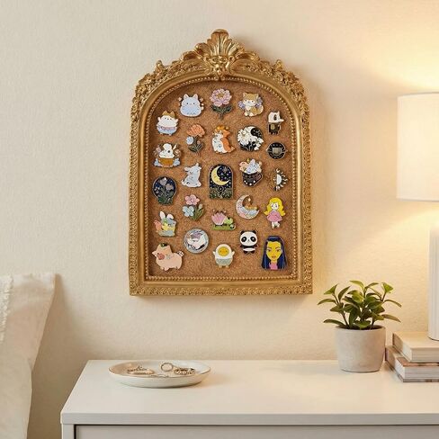 Sliner Vintage Pin Display Frame 5 x 7 Inch Decorative Collectible Pin Board with Cork Board Gold Retro 3D Display Frame for Wall Desktops Holder in Kuwait