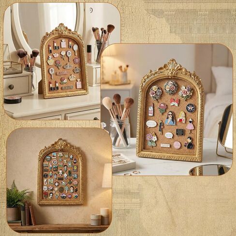 Sliner Vintage Pin Display Frame 5 x 7 Inch Decorative Collectible Pin Board with Cork Board Gold Retro 3D Display Frame for Wall Desktops Holder in Kuwait