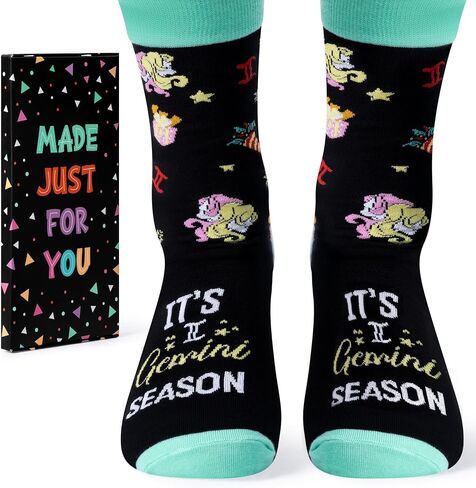 WATINC Gemini Zodiac Birthday Socks - Novelty Astrology Sock with Gift Box for Women, Funny Gemini Constellation Cotton Casual Crew Socking for Bday Sister Mom Friend Teen Gift Idea (1 Pair) in Kuwait
