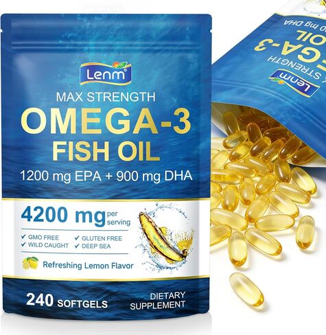 Omega-3 Fish Oil, 240 Softgels Triple Strength 4200mg per Serving with 1200mg EPA & 900mg DHA, Lemon Flavor, Wild Caught ﻿ in Kuwait