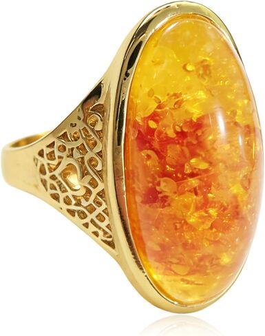 Boho Natural Amber Ring for Women, Handmade Vintage Bohemian Statement Large Ring Gemstone Jewelry for Daily Wear in Saudi Arabia
