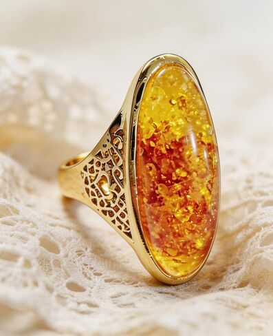 Boho Natural Amber Ring for Women, Handmade Vintage Bohemian Statement Large Ring Gemstone Jewelry for Daily Wear in Saudi Arabia