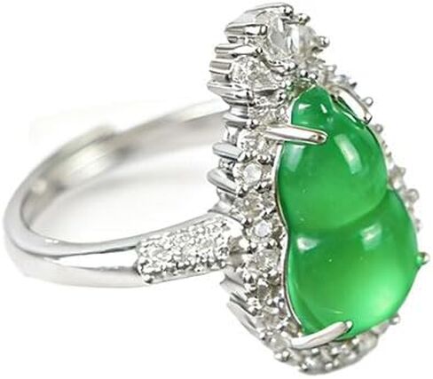 URED Vintage Silver Inlay Green Jade Rings for Women Green Stone Ring Fashion Square Round Oval Shaped Luxury Design Good Luck Feng Shui Wealth Adjustable Ring for Woman Christmas Birthday Gift in Saudi Arabia