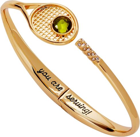 Alex and Ani Tennis Racket Hinge Cuff Bracelet | Country Club Jewelry | Shiny Gold, Brass, Crystal | Preppy Jewelry | Tennis Charm Bracelet in Kuwait