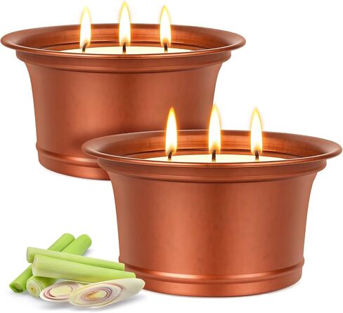 Citronella Candles Outdoor, 2 Pack Large Citronella Candles, Three Wick Lemongrass Candle Set, Natural Soy Wax Candle, Long Burning Outdoor Candle for Patio Garden Camping Indoor Home Decor in Saudi Arabia