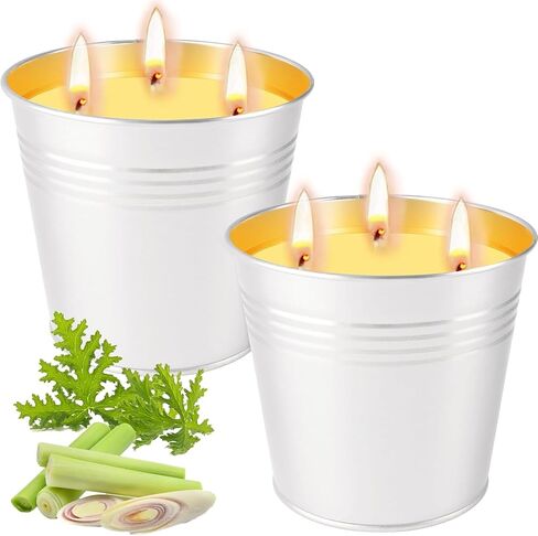 Citronella Candles Outdoor - 2 Pack Large Soy Wax Candle Set (26oz Total / 13oz Each), 3-Wick, 80-120 Hour Burn Time, Scented Candles for Patio, Garden, Camping & Indoor Use in Kuwait