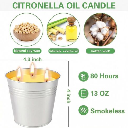 Citronella Candles Outdoor - 2 Pack Large Soy Wax Candle Set (26oz Total / 13oz Each), 3-Wick, 80-120 Hour Burn Time, Scented Candles for Patio, Garden, Camping & Indoor Use in Kuwait